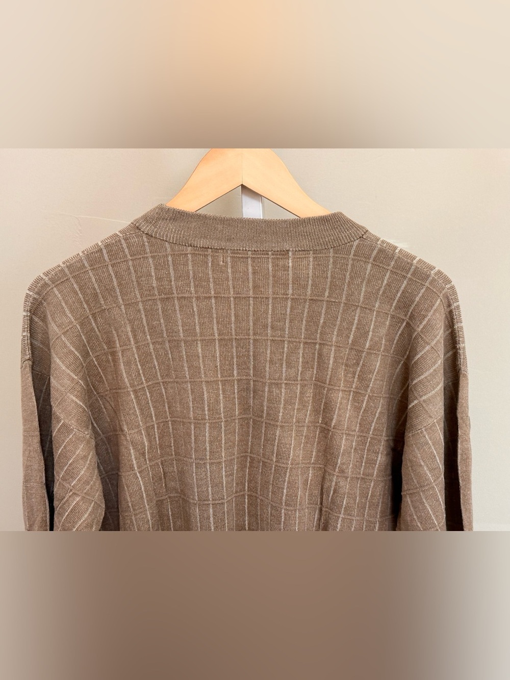 Pronto Uomo 100% Silk Windowpane Sweater Men’s XL Taupe Quiet Luxury - Picture 6 of 7